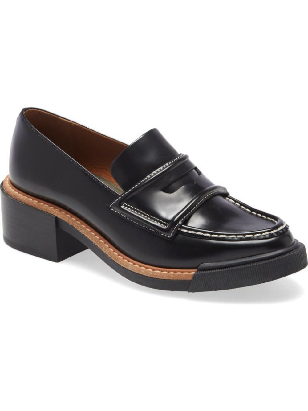 Rag & Bone Antor Penny Loafers Chunky Heeled Black Brown Leather